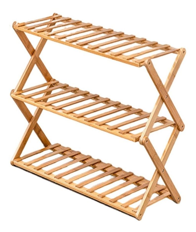 Zapatera Estante Organizador De Zapatos Plegable 3 Niveles Bambú-0