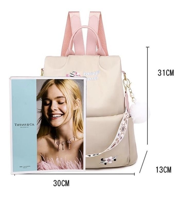 Mochila Antirrobo Cartera Impermeable Mujer Negro Bordado-3