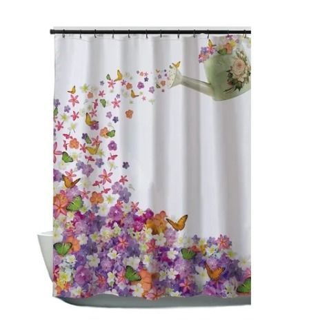CORTINA DE BAÑO GENERO 600 G IMPERMEABLE CON DISEÑO BLANCO CON FLORES-0