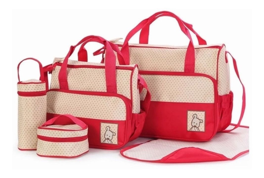 Set 5 Bolsas Pañaleras Mudador Bebe Viaje Rojo-0