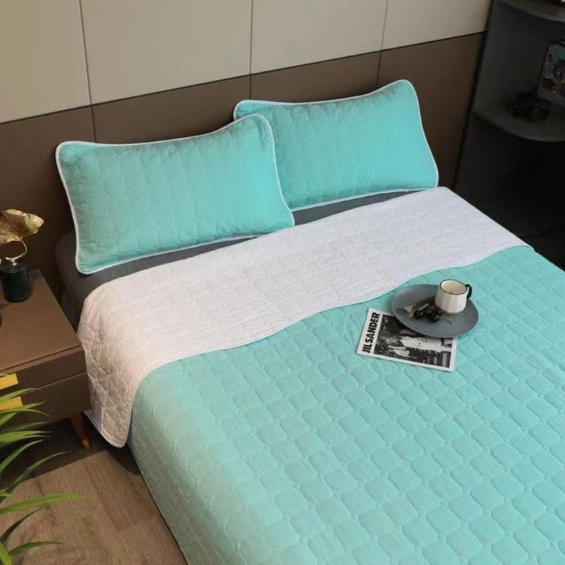 Cubrecama Quilt 2 Plazas Turquesa Blanco Reversible-0