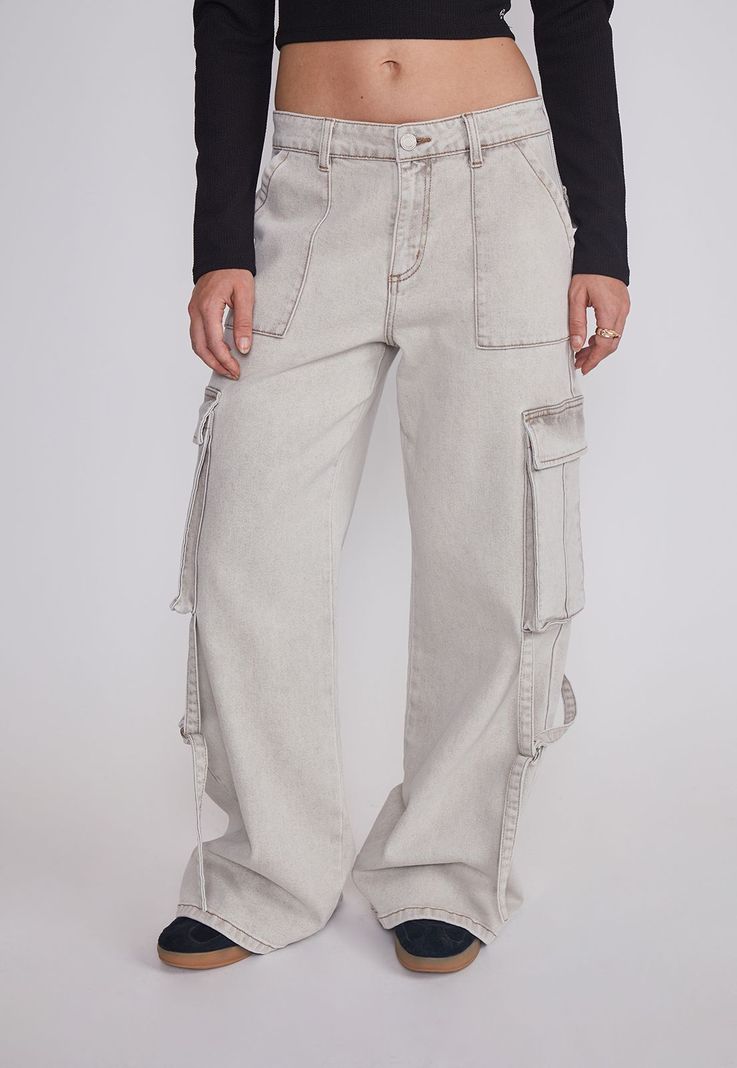 Jeans Mujer Cargo Tiras Gris Sioux-1
