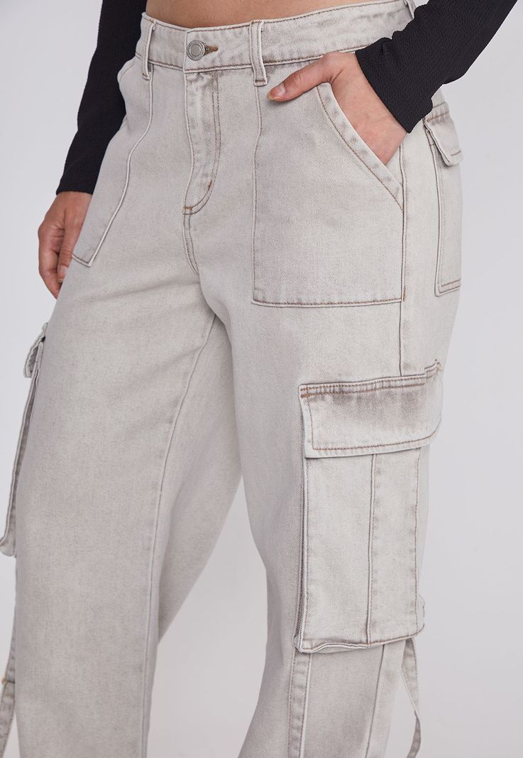 Jeans Mujer Cargo Tiras Gris Sioux-2