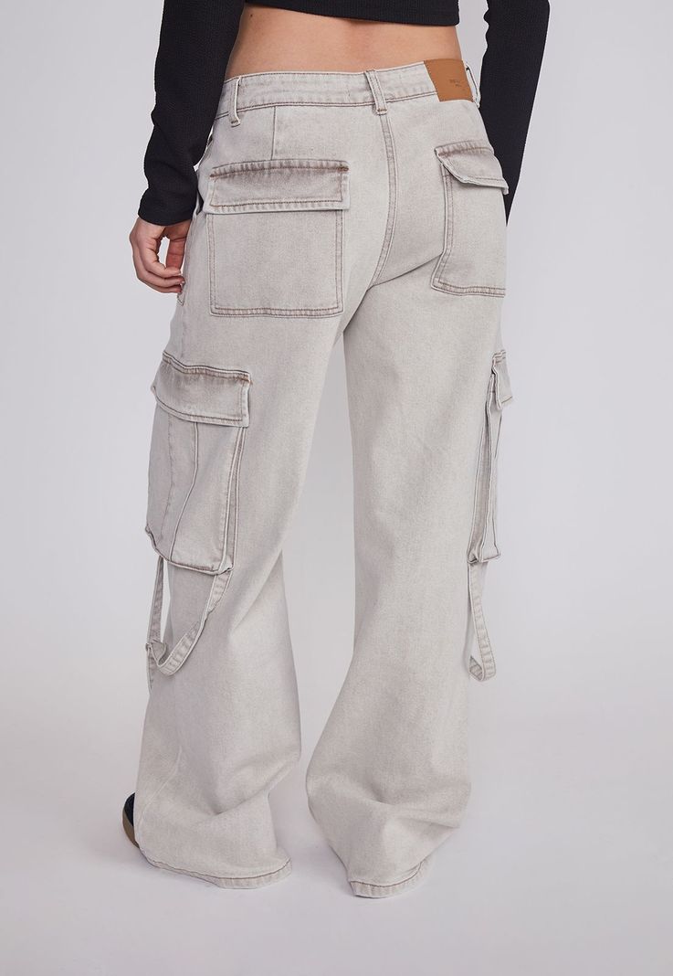 Jeans Mujer Cargo Tiras Gris Sioux-3