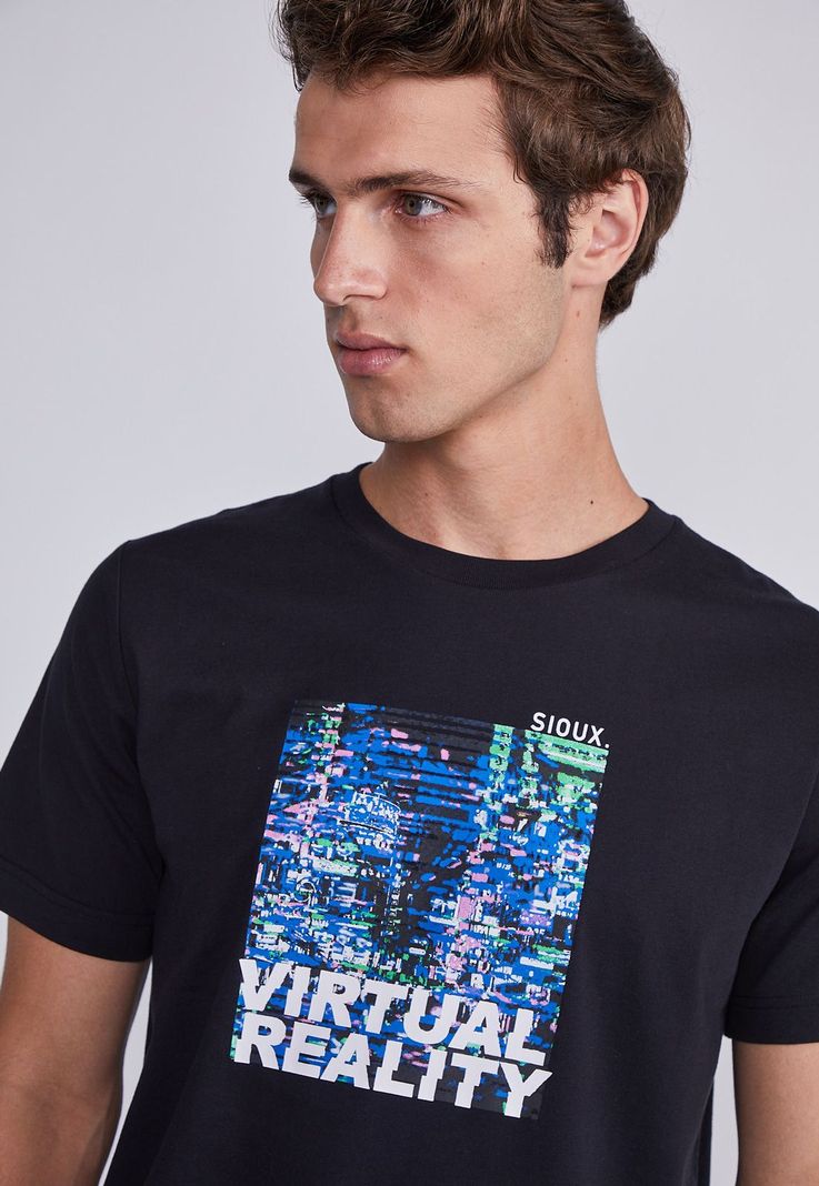 Polera Hombre Negro Visual Reality Sioux-1