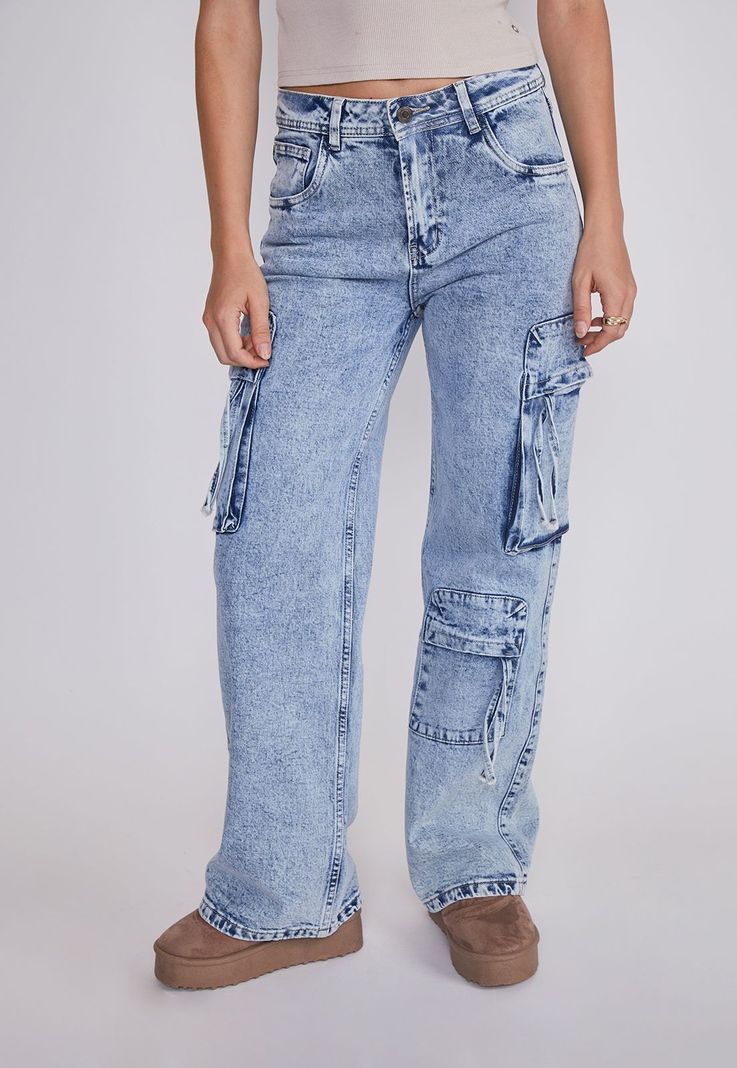 Jeans Mujer Cargo Multibolsillos Azul Sioux-1