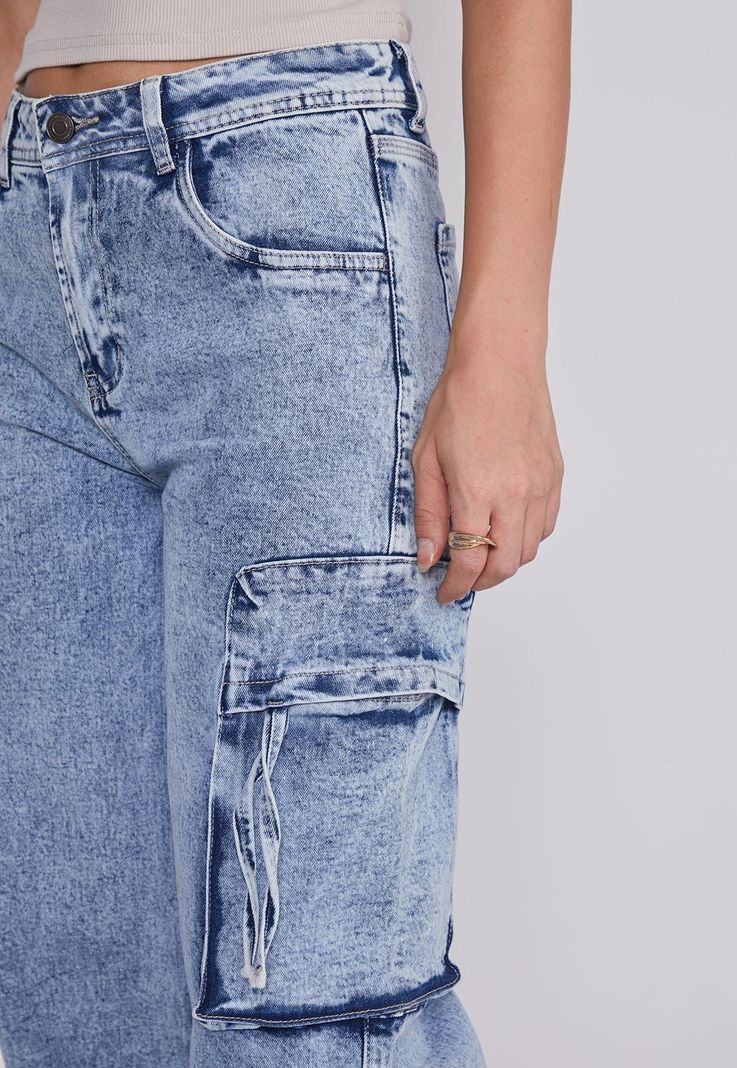 Jeans Mujer Cargo Multibolsillos Azul Sioux-2