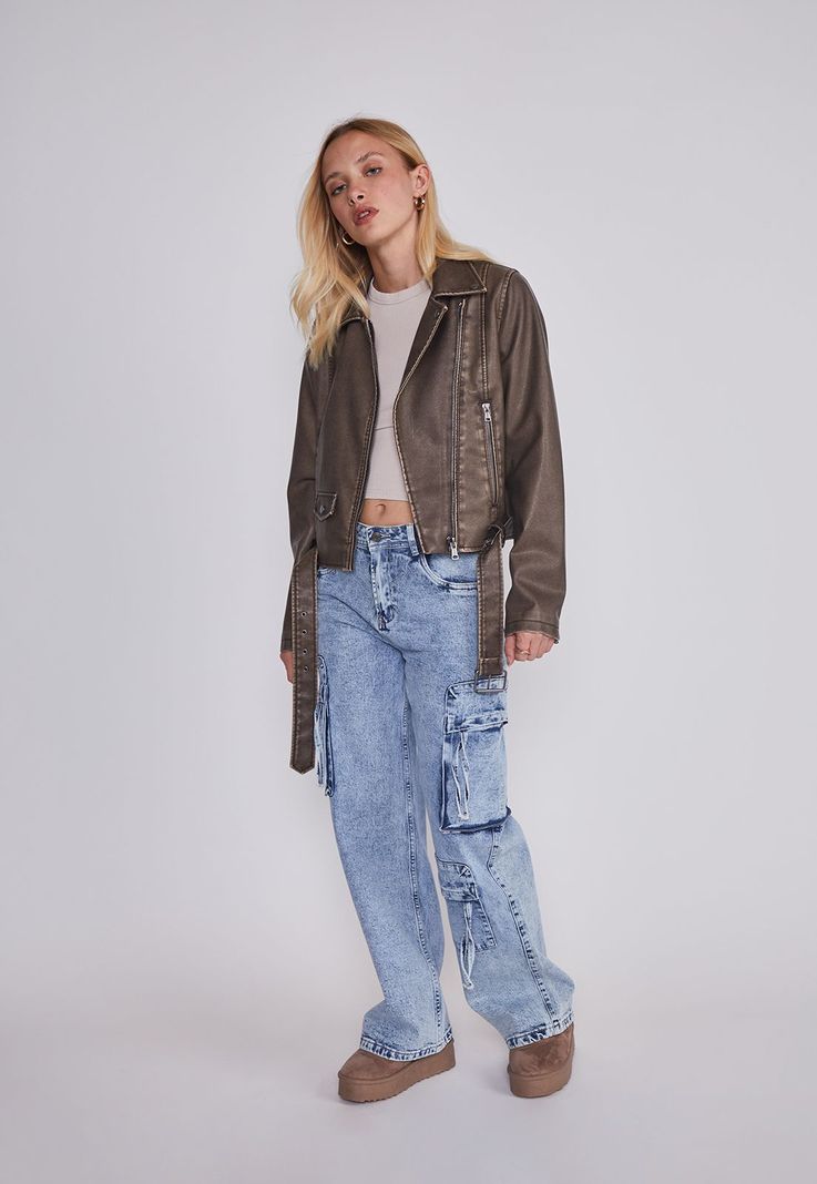Jeans Mujer Cargo Multibolsillos Azul Sioux-4