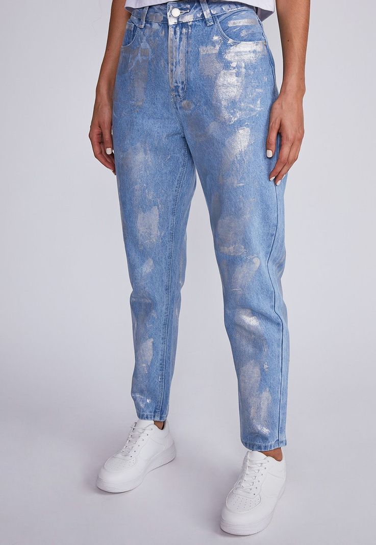 Jeans Mujer Azul Mom Metalizados Sioux-0