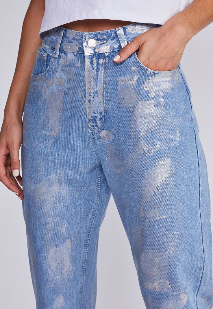 Jeans Mujer Azul Mom Metalizados Sioux-1