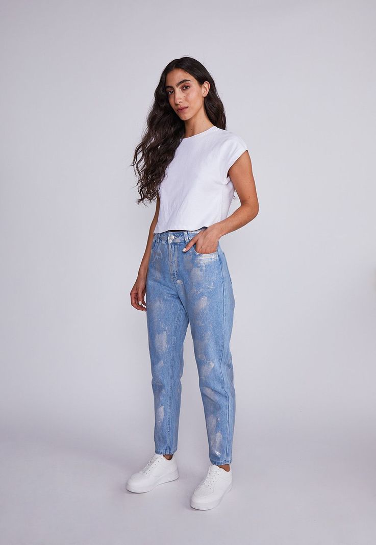 Jeans Mujer Azul Mom Metalizados Sioux-3