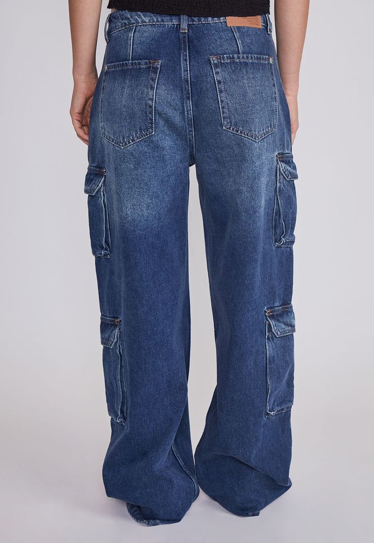 Jeans Mujer Wide Leg Cargo Azul Sioux-3