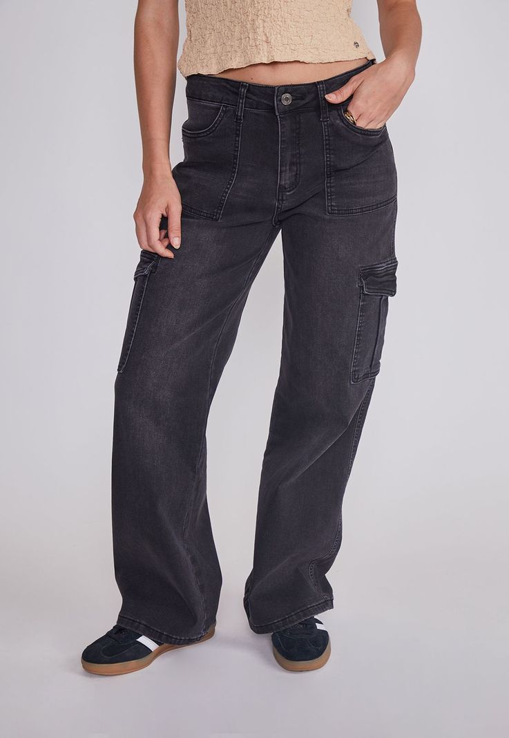 Jeans Mujer Cargo Elasticado Negro Sioux-2