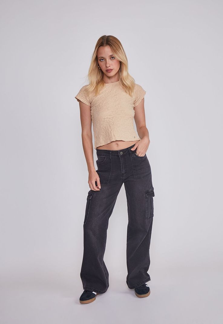 Jeans Mujer Cargo Elasticado Negro Sioux-4