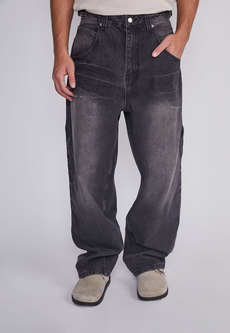 Jeans Hombre Wide Leg Cinturon Negro Sioux-0