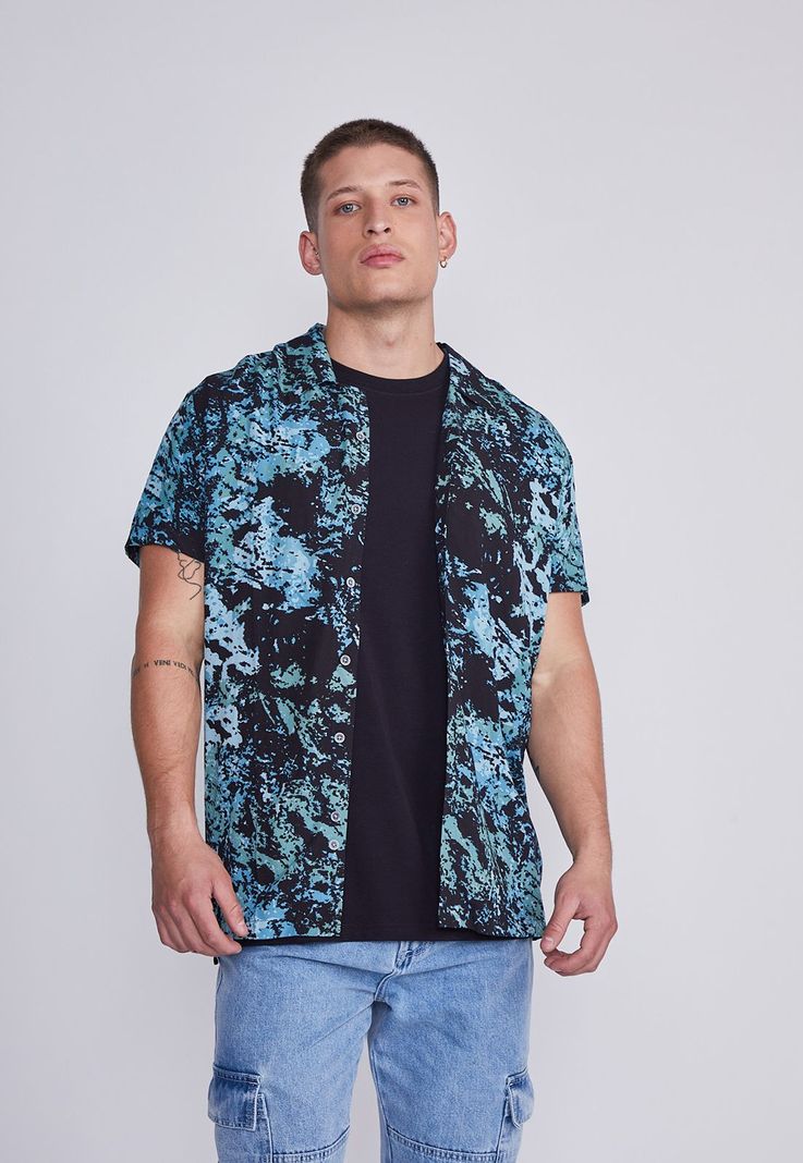 Camisa Hombre Negro Con Celeste Sioux-0
