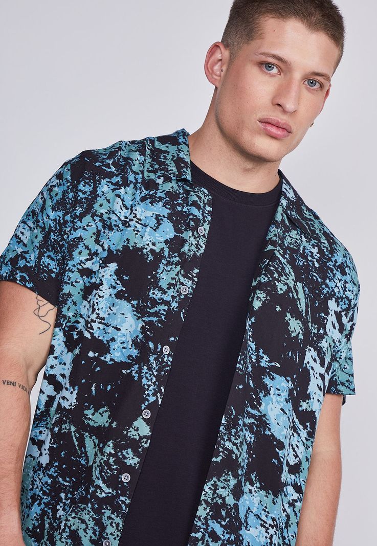 Camisa Hombre Negro Con Celeste Sioux-1