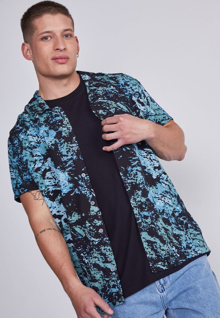 Camisa Hombre Negro Con Celeste Sioux-3