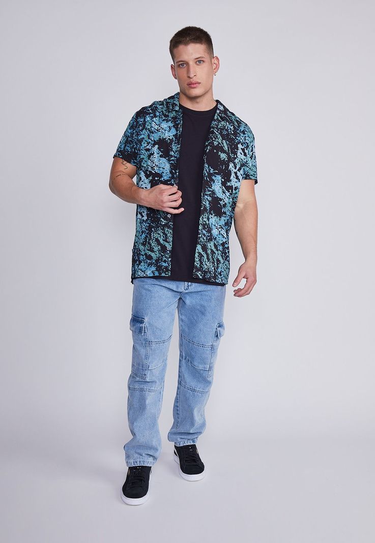 Camisa Hombre Negro Con Celeste Sioux-4