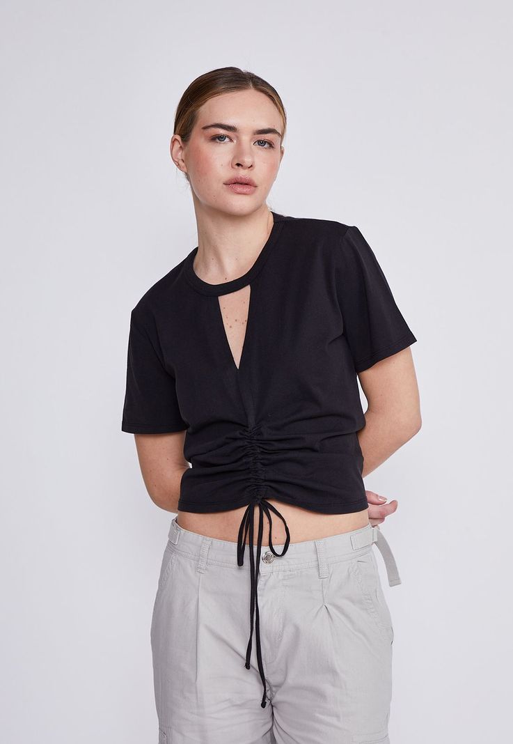 Polera Mujer Negro Escote Fruncido Sioux-0