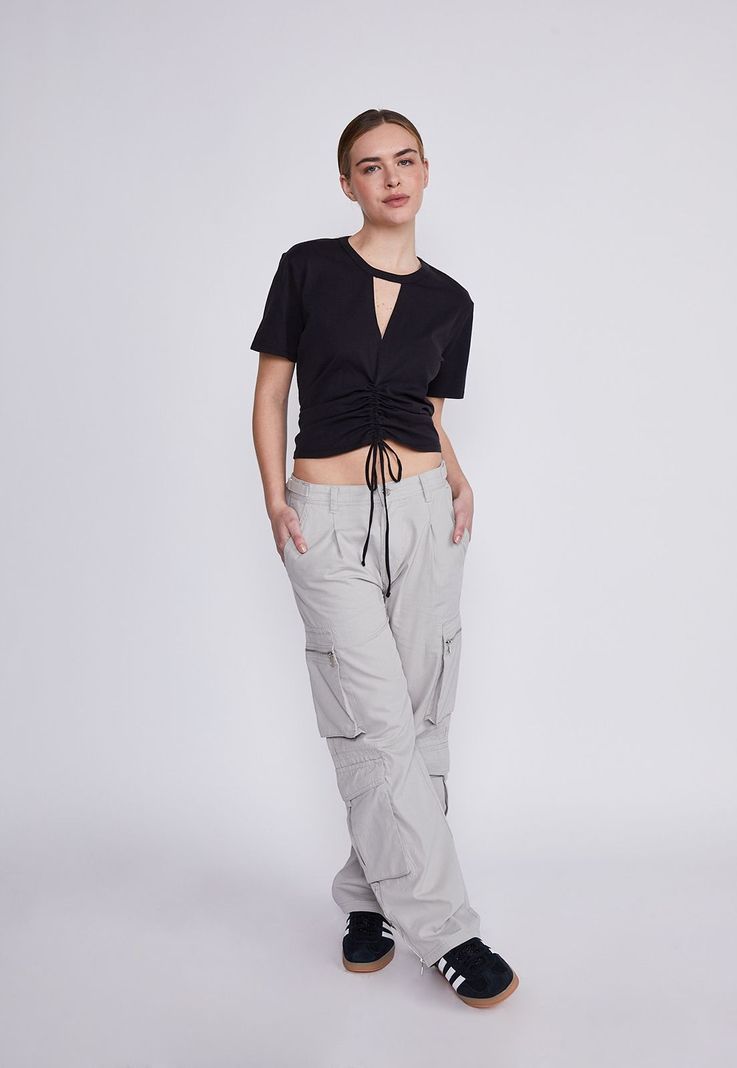 Polera Mujer Negro Escote Fruncido Sioux-4