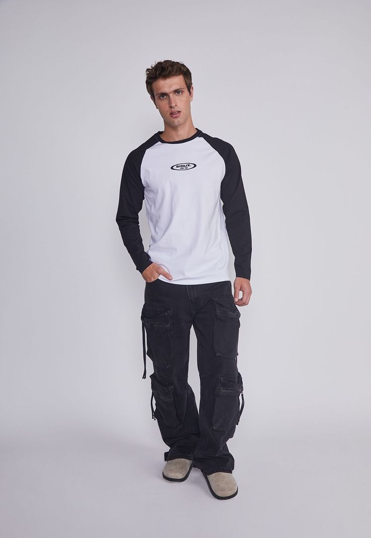 Polera Hombre Bicolor Negro Sioux-4