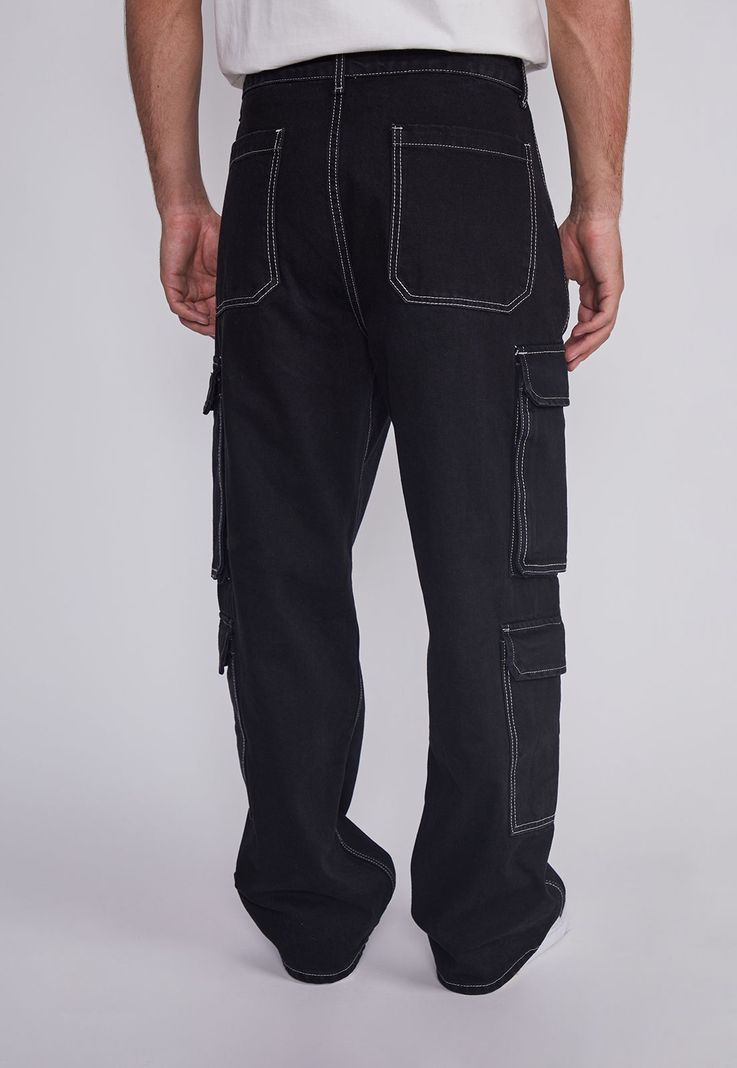 Jeans Hombre Multicargo Contraste Negro Sioux-3