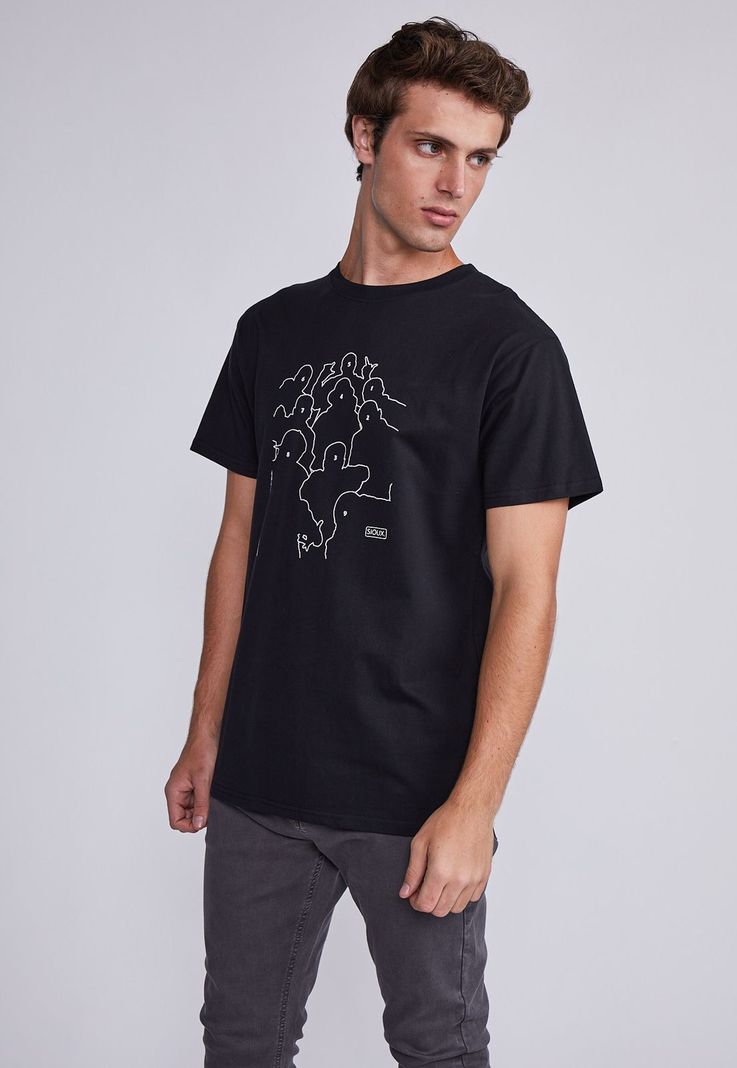 Polera Hombre Negro Siluetas Raperos Sioux-0
