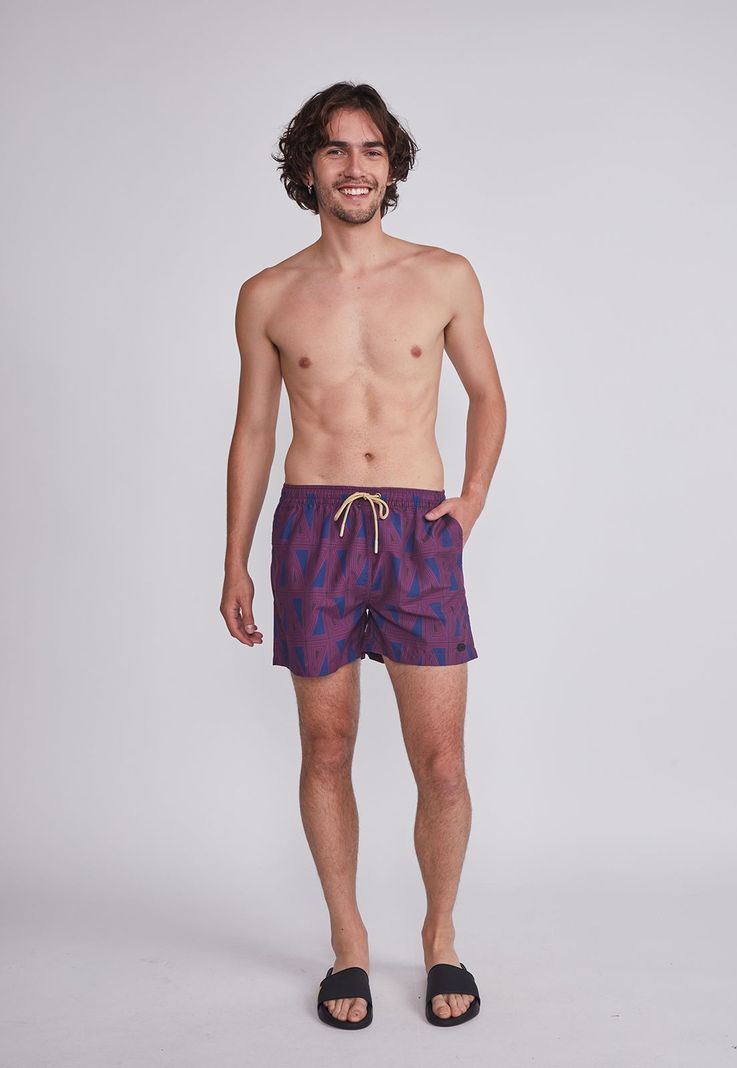 Traje De Baño Hombre Burdeo Geometrico Sioux-4