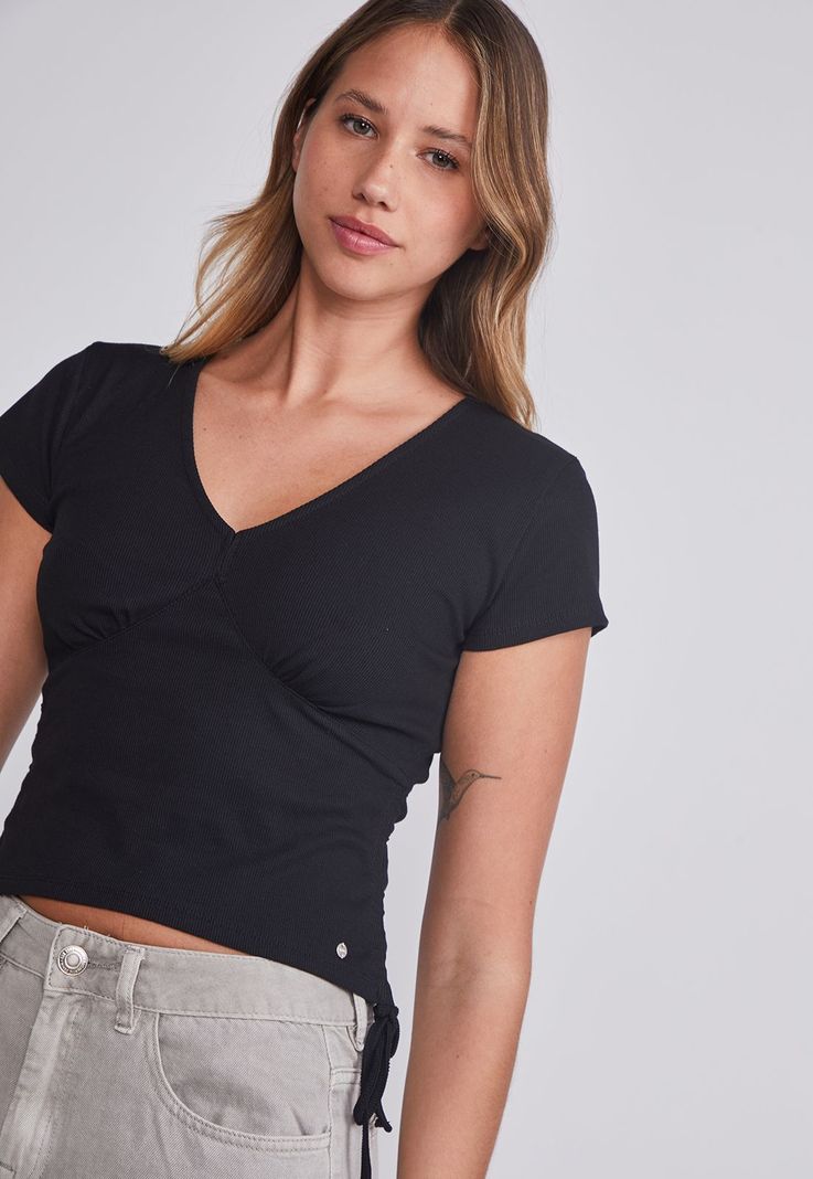 Polera Mujer Negro Amarras Costados Sioux-2