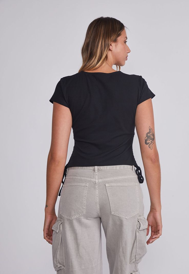 Polera Mujer Negro Amarras Costados Sioux-3