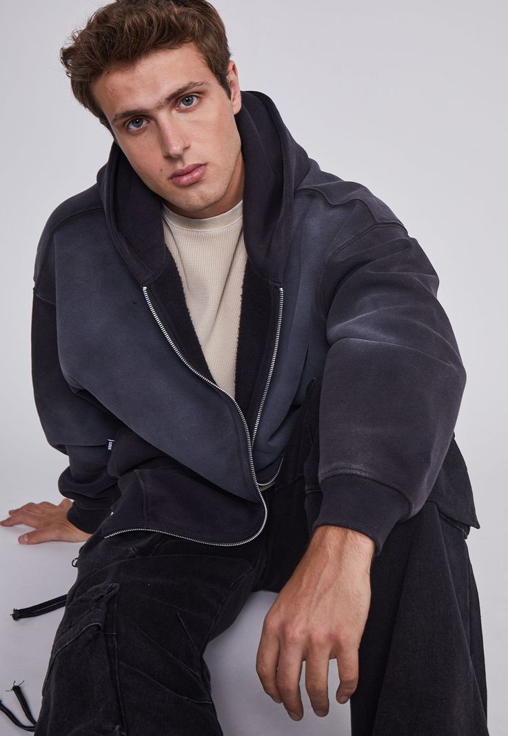 Poleron Hombre Cropped Lavado Negro Sioux-2