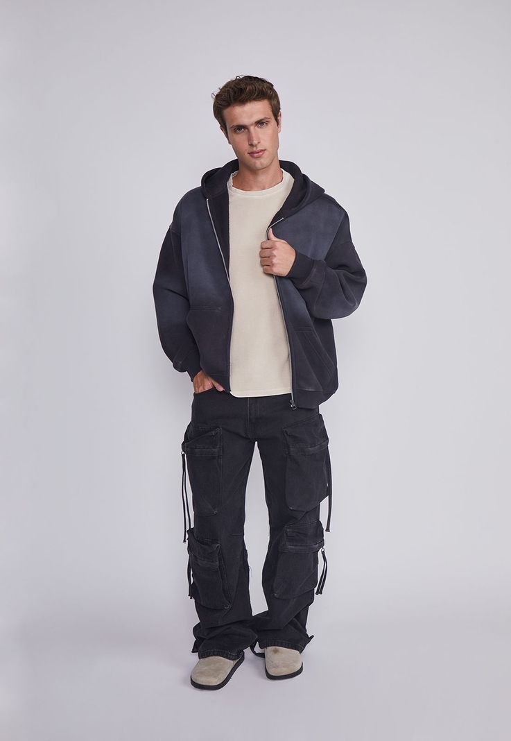 Poleron Hombre Cropped Lavado Negro Sioux-4