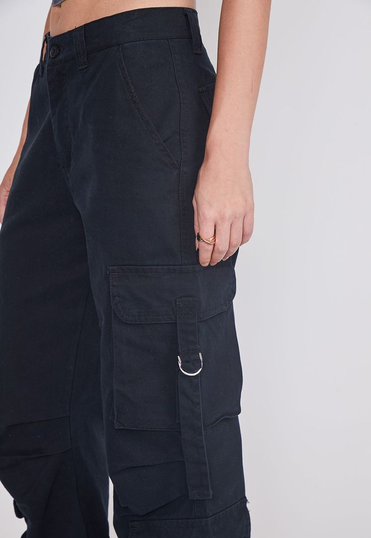 Pantalon Mujer Cargo Multibolsillos Negro Sioux-2