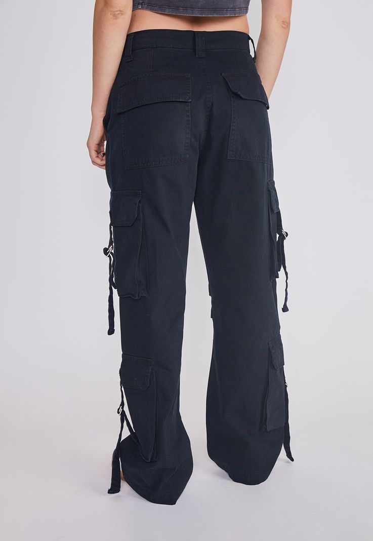 Pantalon Mujer Cargo Multibolsillos Negro Sioux-3
