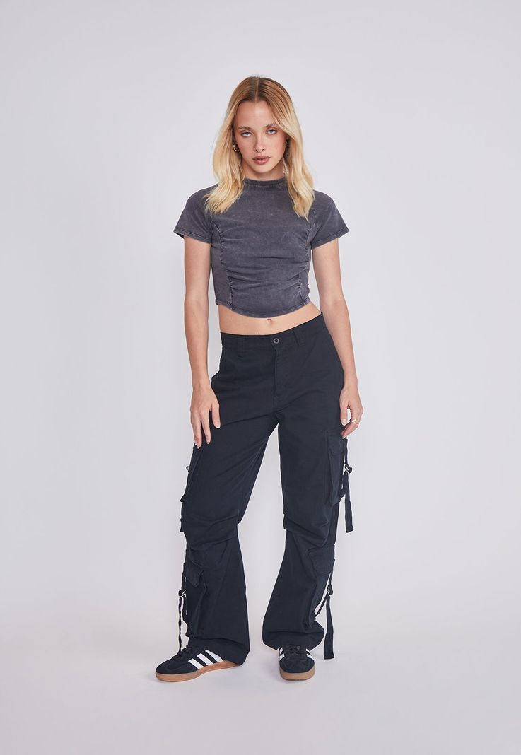Pantalon Mujer Cargo Multibolsillos Negro Sioux-4