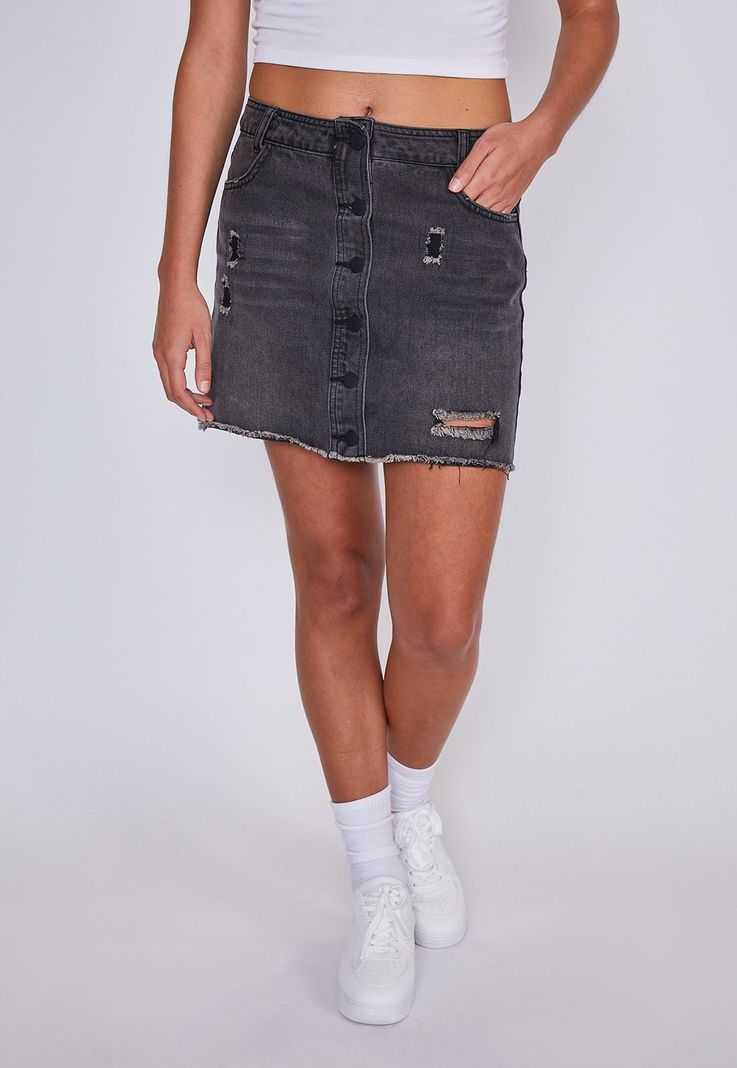 Falda Mujer Denim Destroyer Negro Sioux-0