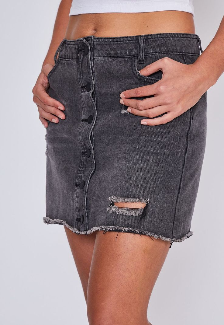 Falda Mujer Denim Destroyer Negro Sioux-1