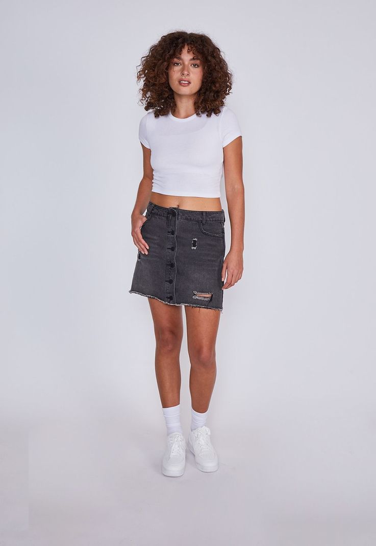 Falda Mujer Denim Destroyer Negro Sioux-3