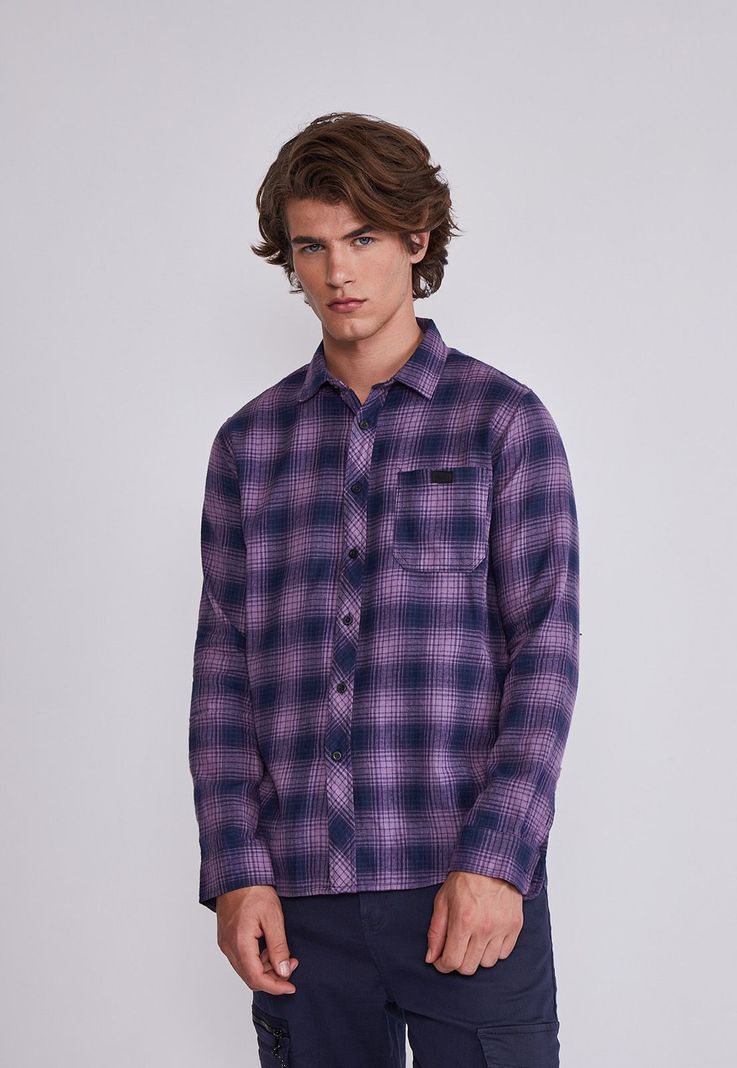 Camisa Hombre Morado Cuadros Con Botones Sioux-0