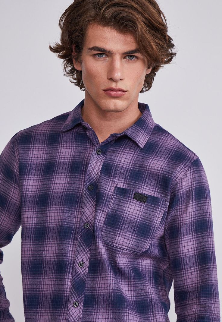 Camisa Hombre Morado Cuadros Con Botones Sioux-1