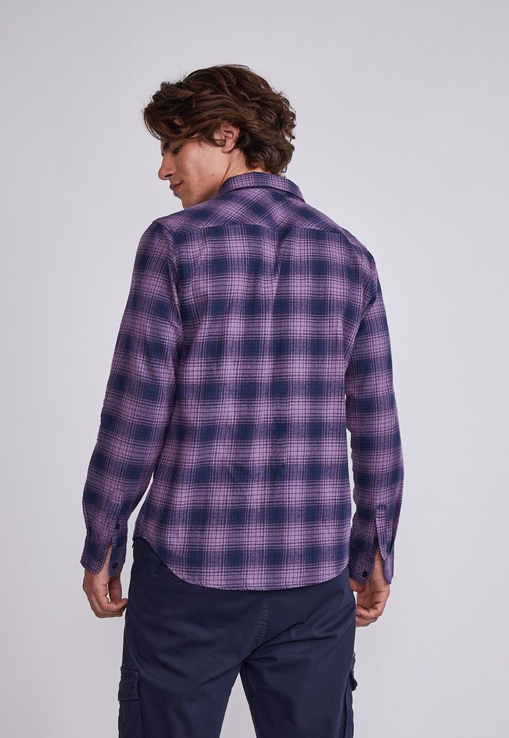 Camisa Hombre Morado Cuadros Con Botones Sioux-2
