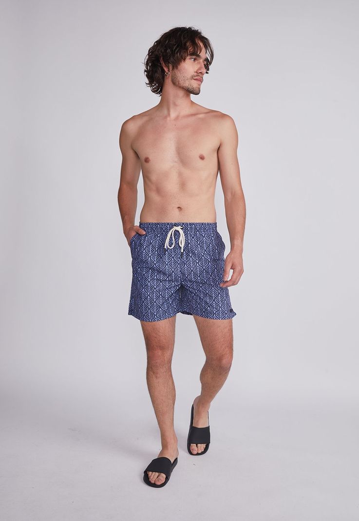 Traje De Baño Hombre Azul Hojas Con Bolsitas Sioux-4