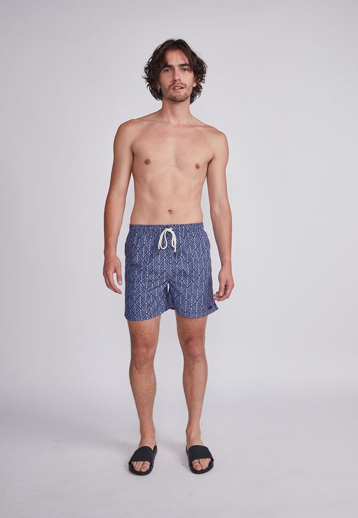 Traje De Baño Hombre Azul Hojas Con Bolsitas Sioux-5