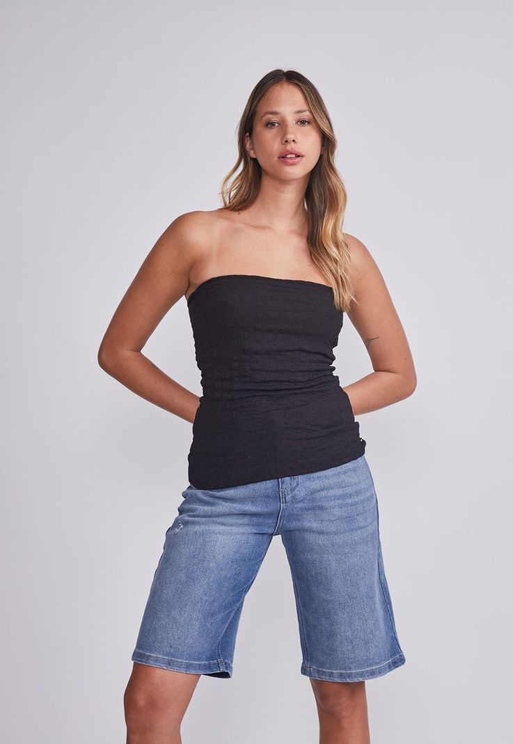 Peto Mujer Negro Strapless Texturado Sioux-0