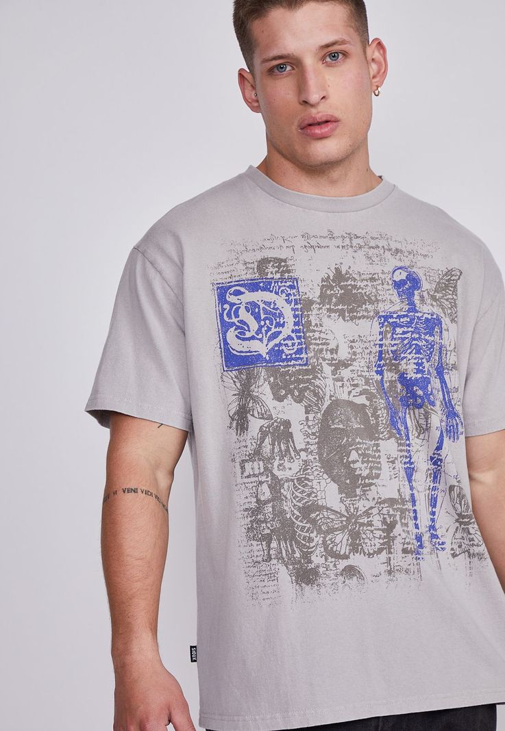Polera Hombre Gris Esqueleto Sioux-1