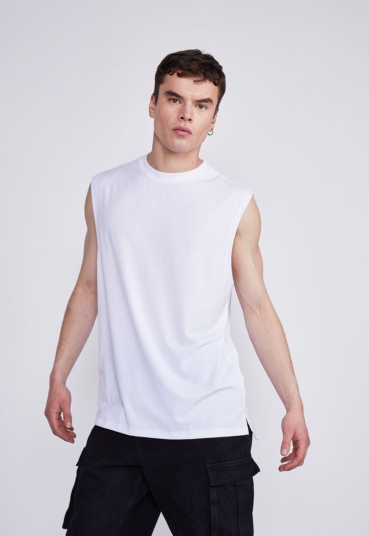 Polera Hombre Blanco Musculosa Oversize Sioux