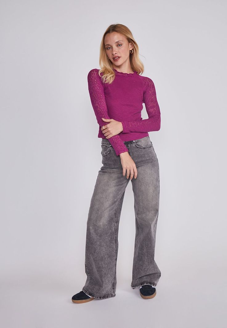 Polera Mujer Manga Encaje Burdeo Sioux-4