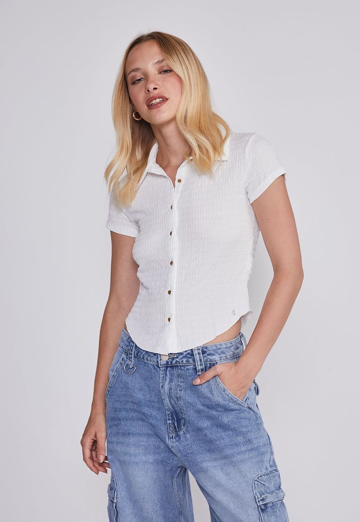Blusa Mujer Texturada Botones Blanco Sioux-0