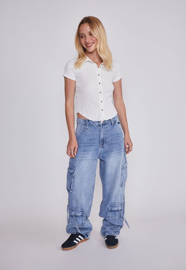 Blusa Mujer Texturada Botones Blanco Sioux-4